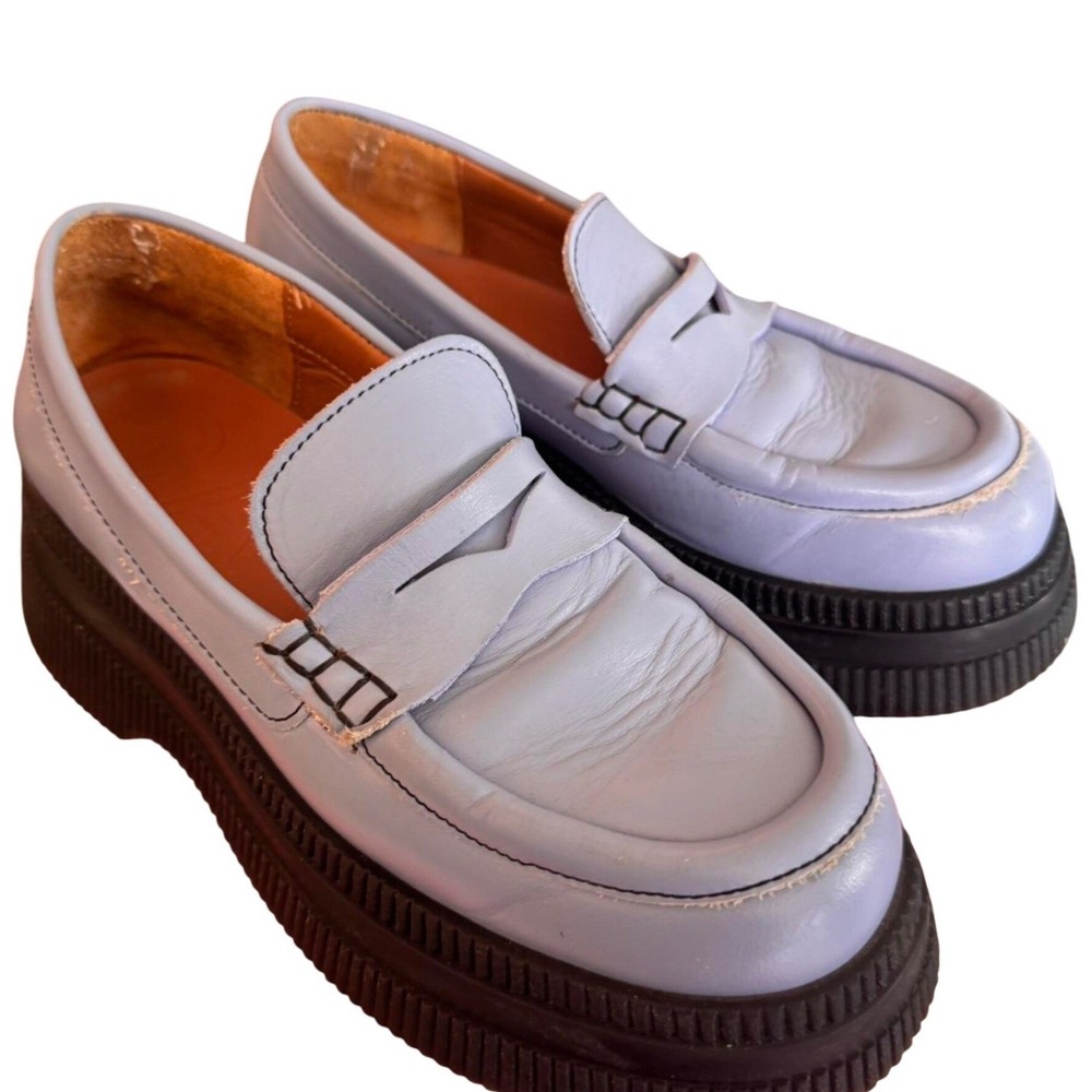 Ganni Brunnera Blue Wallaby Creeper Leather Chunky Platform Loafers Retro 38 Y2K